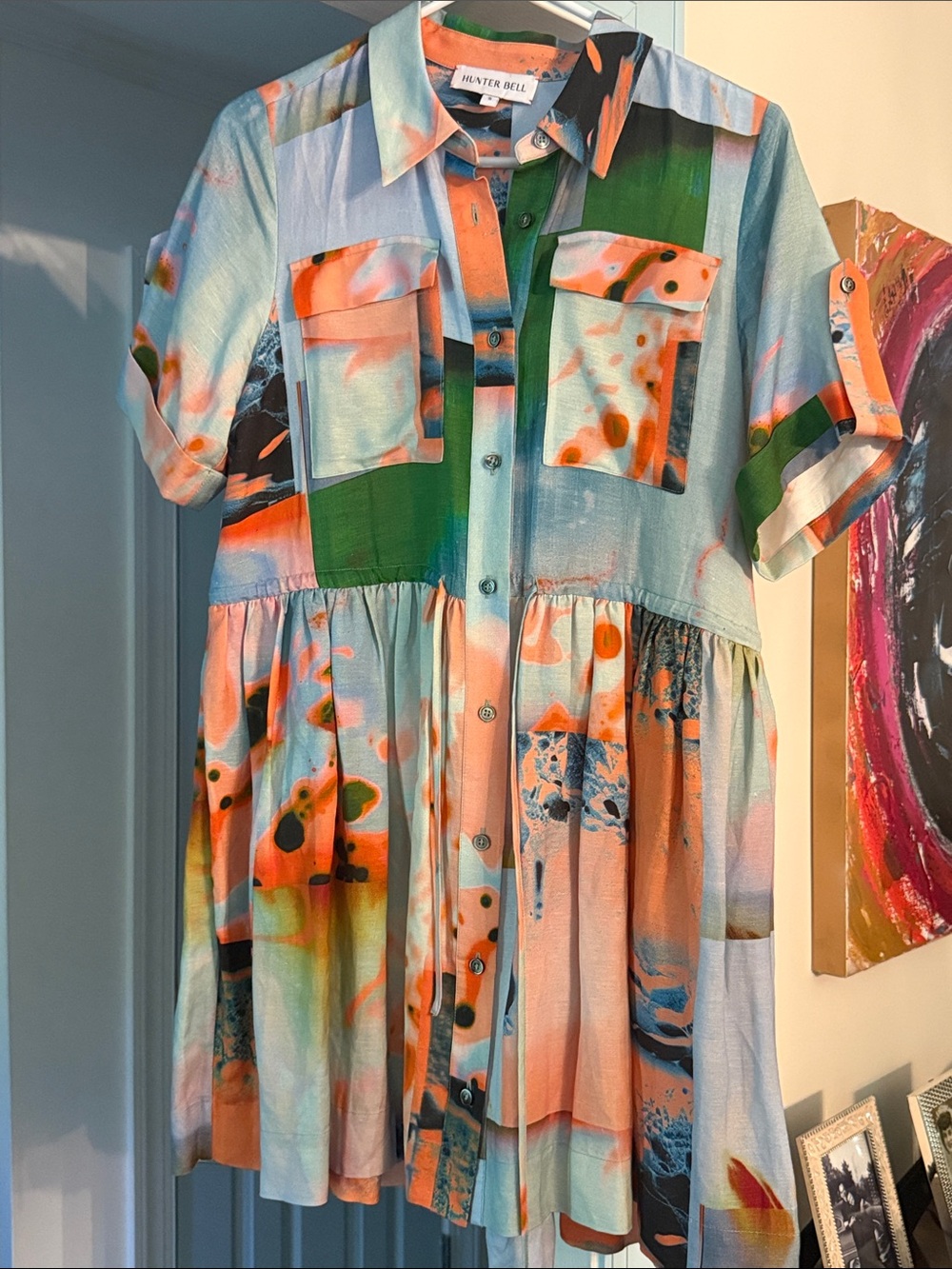 HUNTER BELL Peyton shirt dress — size small — “lava lamp”